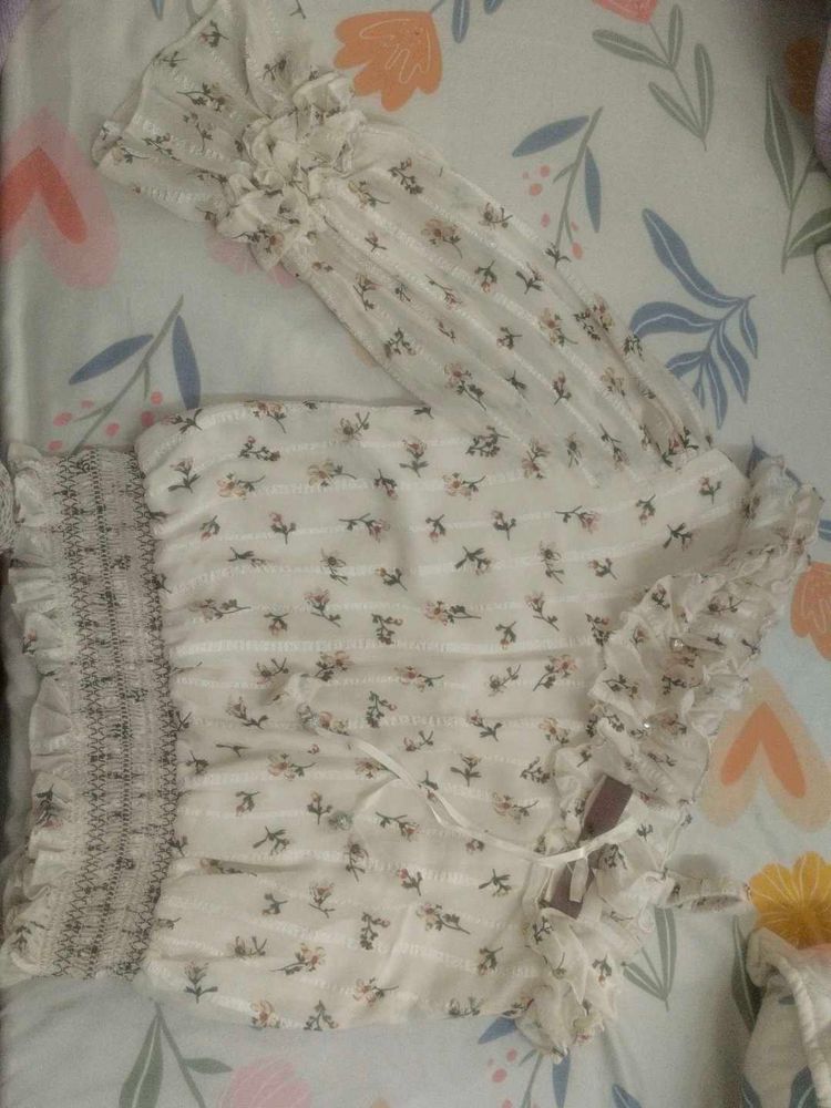 A Cute Cream Floral Top For Womens.