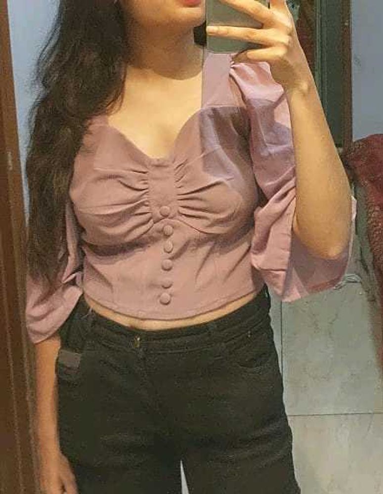 Mauve Puff Sleeve Corset Top