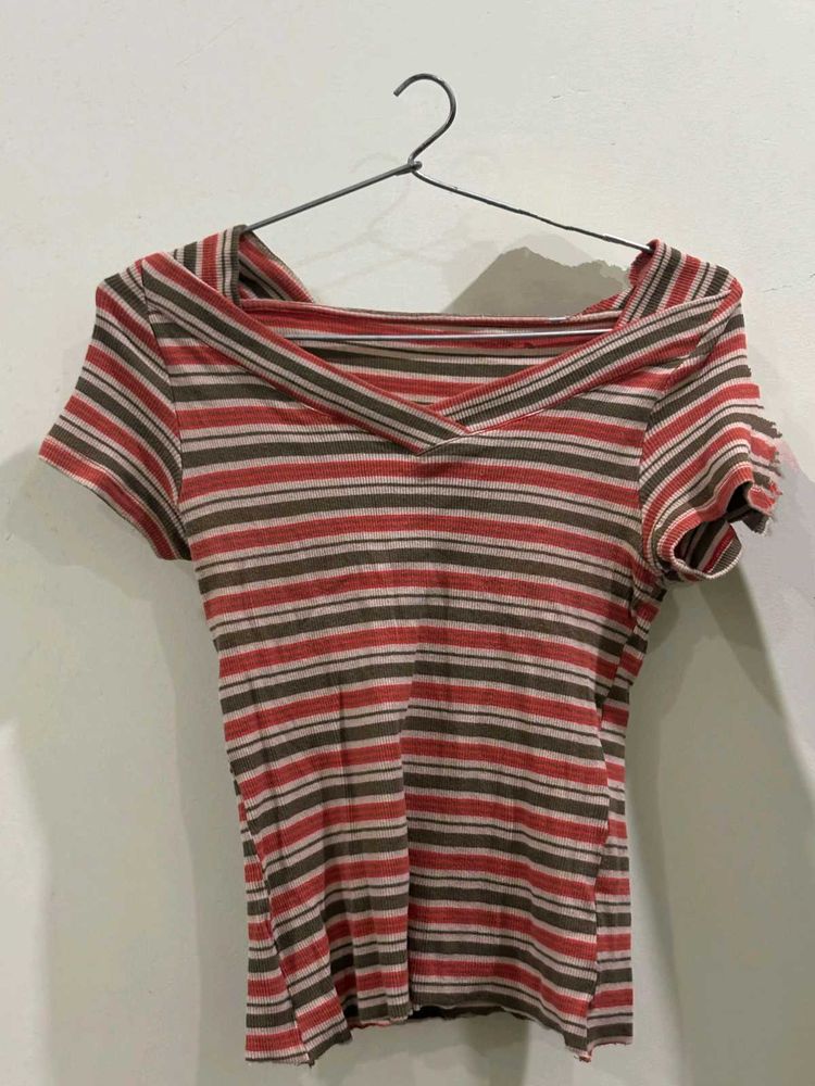 Stylish Striped V-Neck T-Shirt for Women