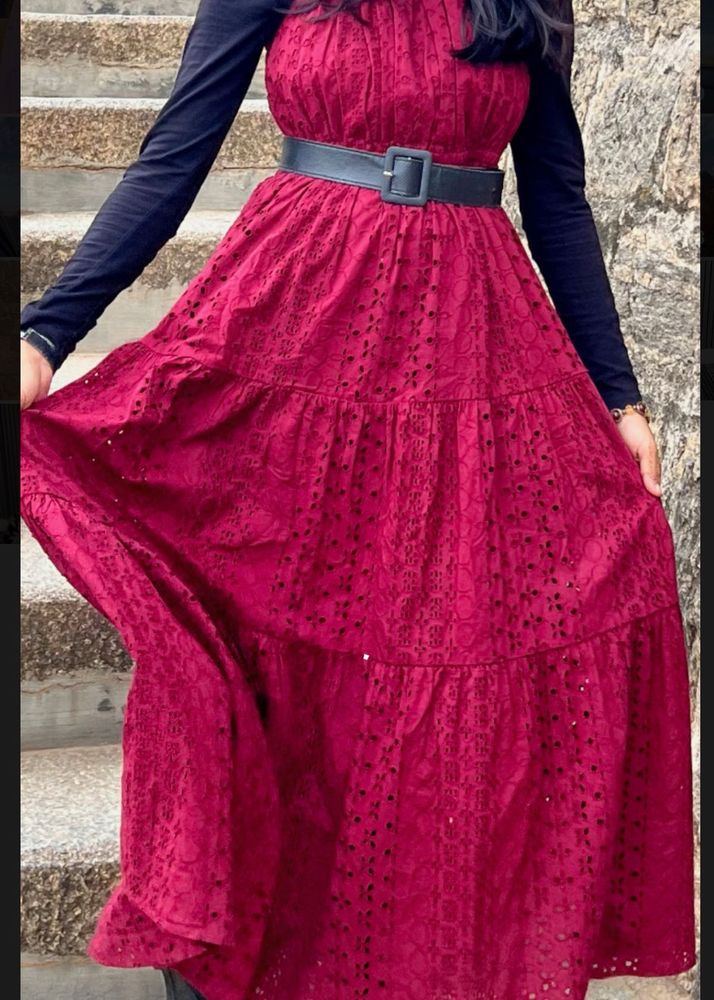 Burgundy Lace Midi Dress