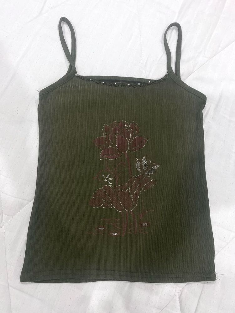 Y2K Olive Sparkly Cami