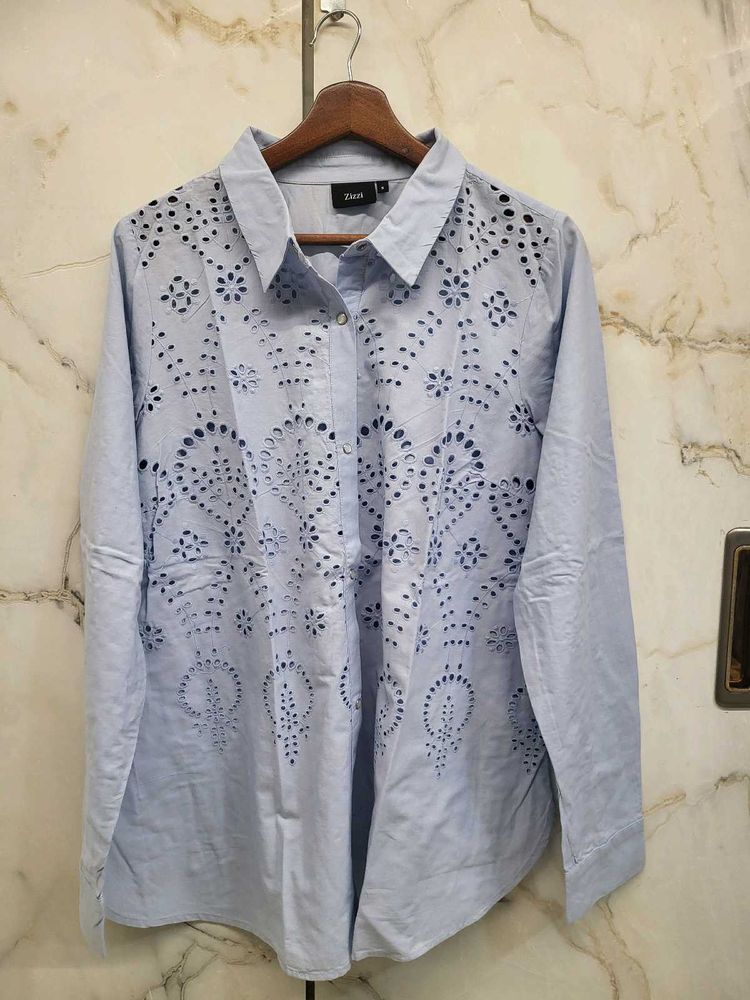 Cutwork  Light Blue Shirt