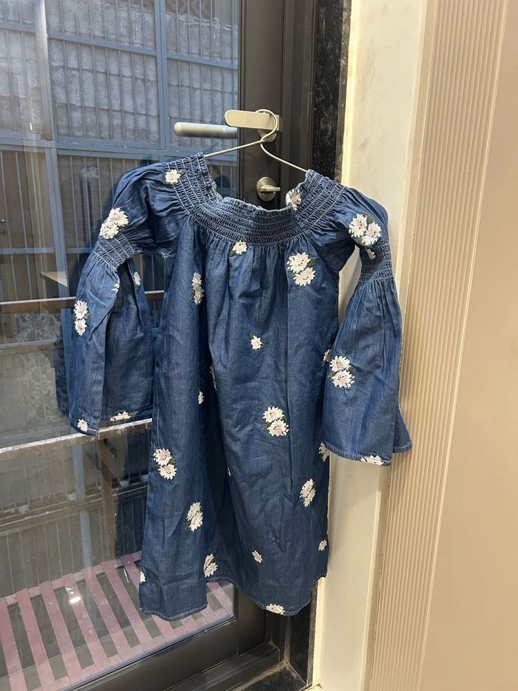 Denim Floral Off-Shoulder Dress