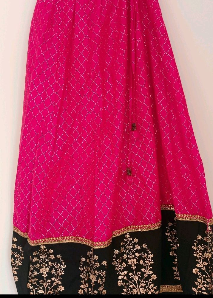 Pink &amp; Black Embroidered Lehenga Skirt