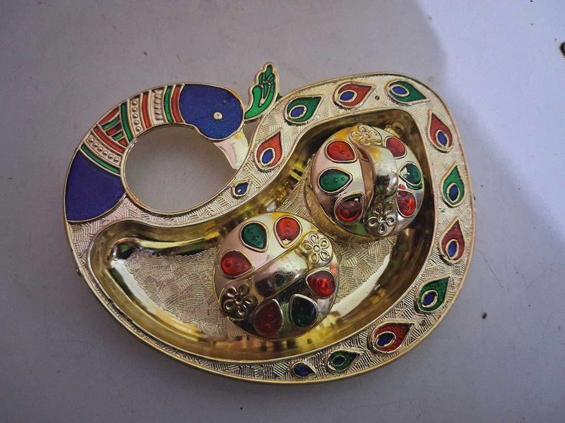 Peacock Showpiece with Tikka And Rice Bowl