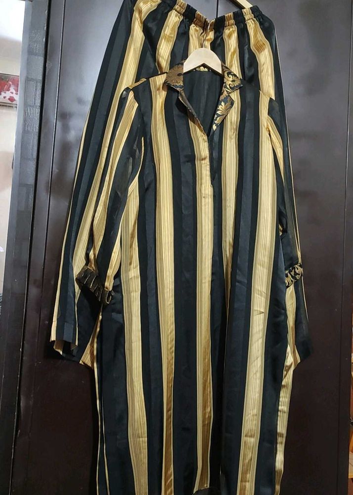 Black &amp; Golden Print Plazo Suit &amp; Dupatta 42 Bust