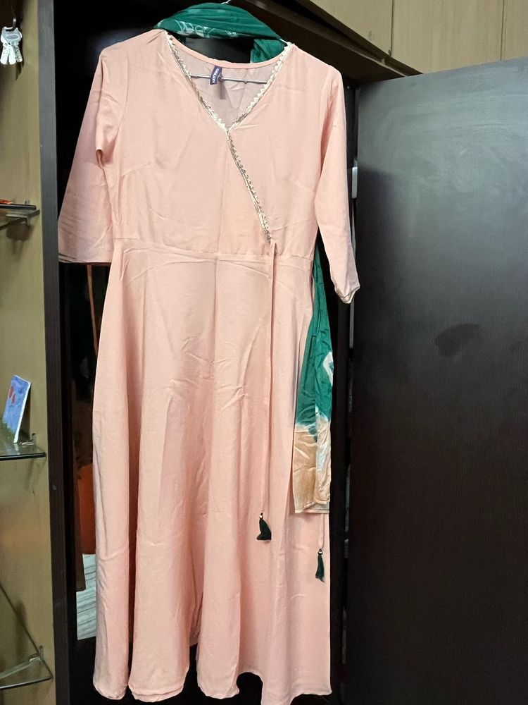 Peach Angrakha Kurti with Dupatta