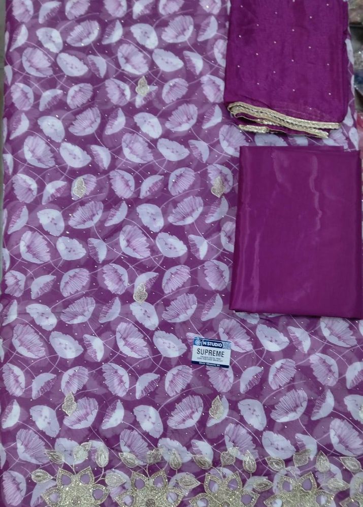 Purple Floral Unstitched Suit