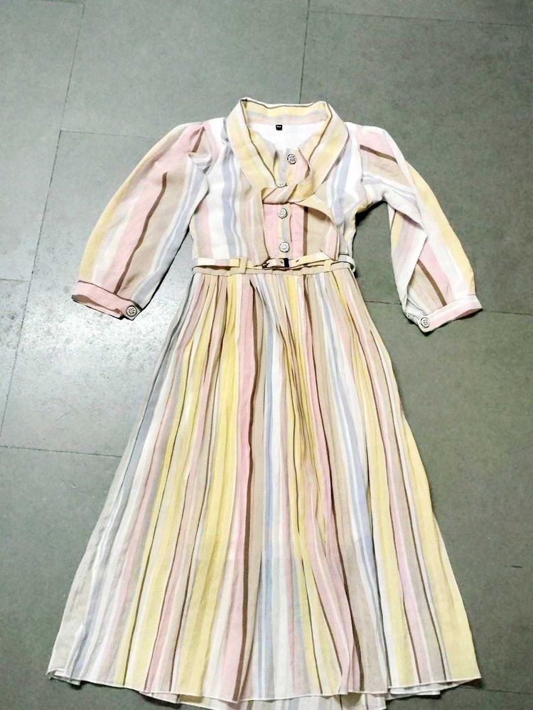Striped Belted Midi One-piece