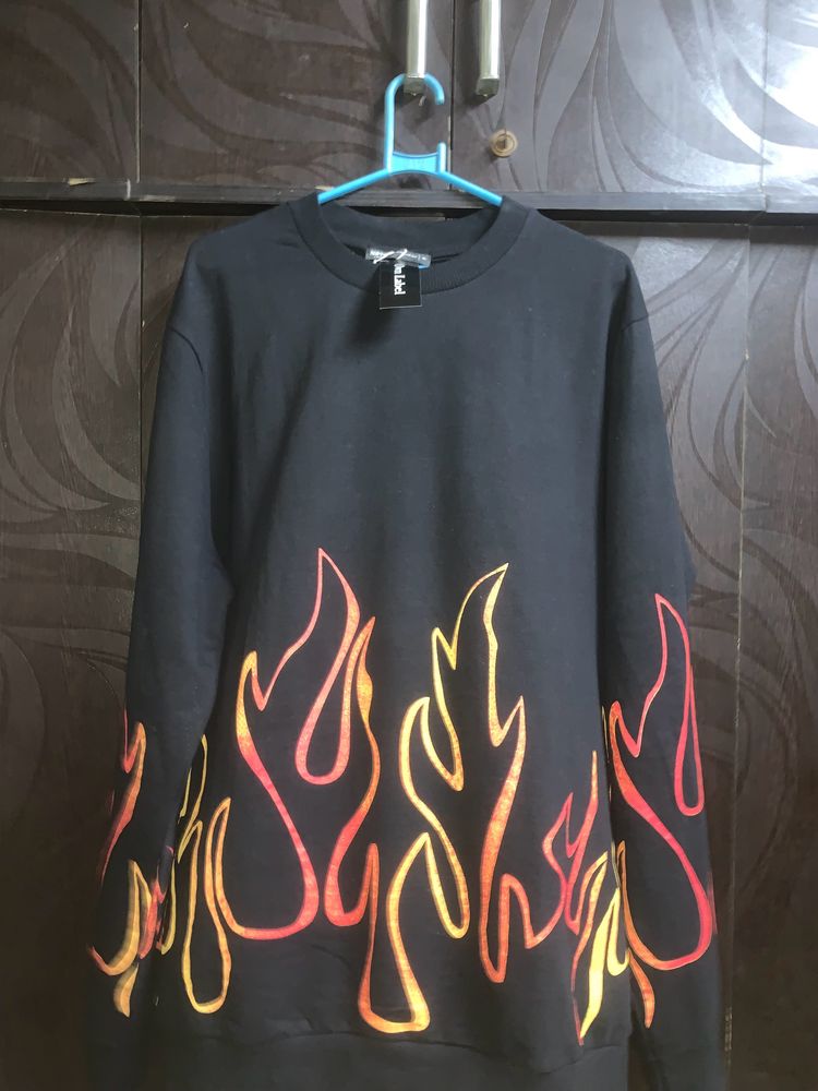 Mens Black Fire Trendy Sweatshirt