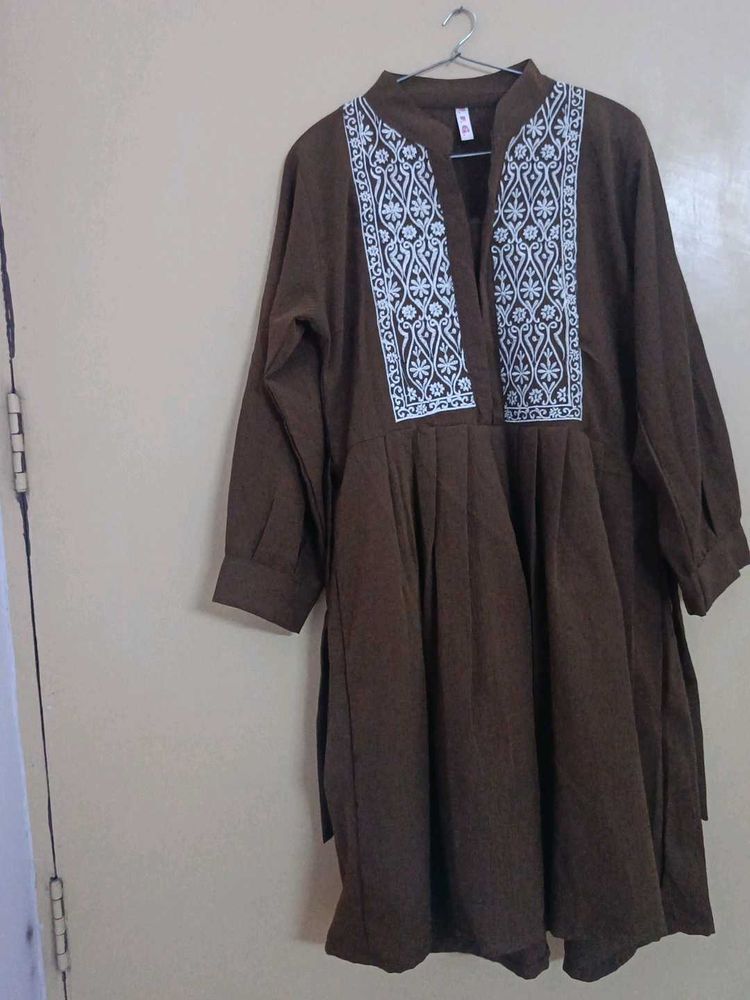 Embroidered Brown Tunic Dress