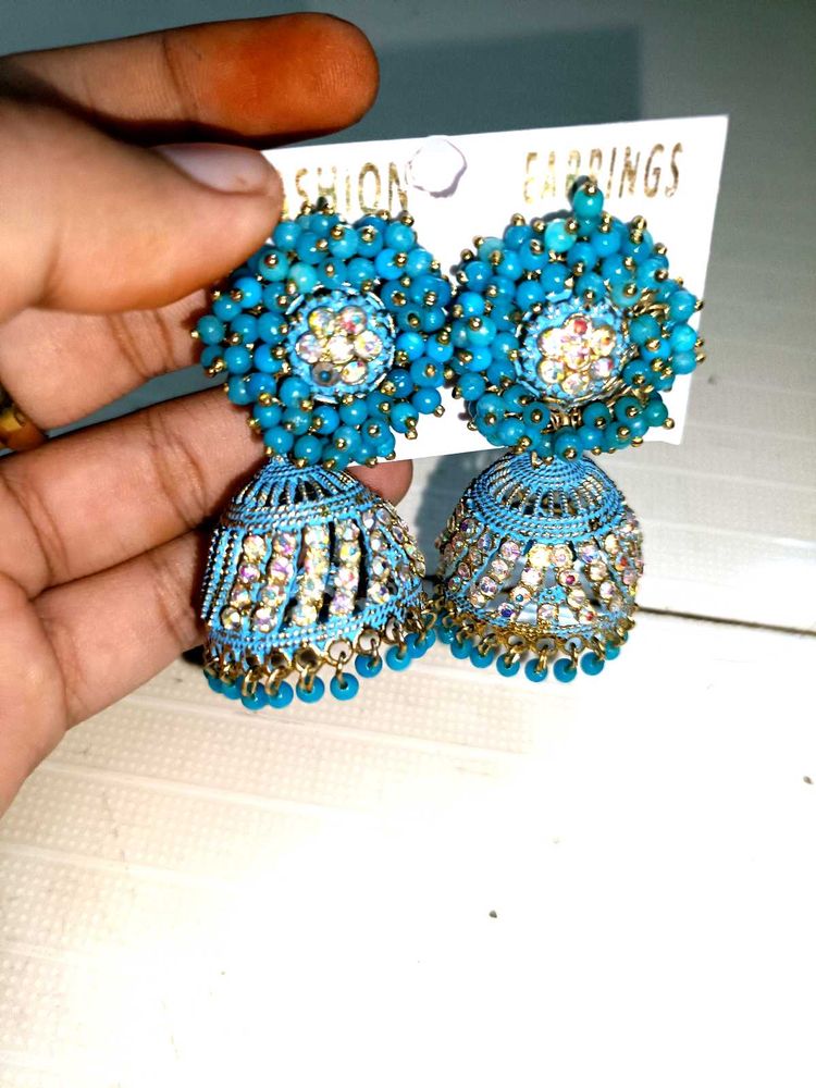 Blue Jhumka Earrings