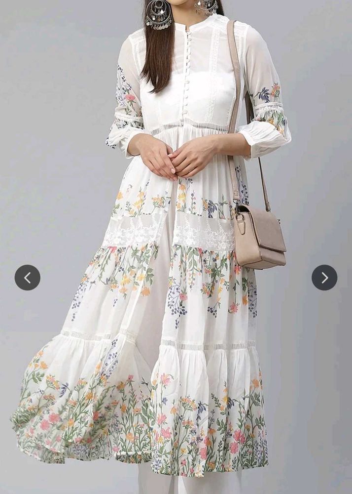 W for woman white Floral Print tiered maxi dress