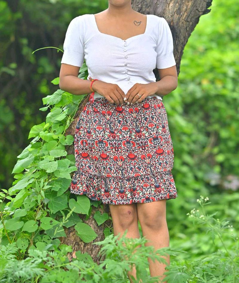 Offer New Print Ruffle Mini Skirt