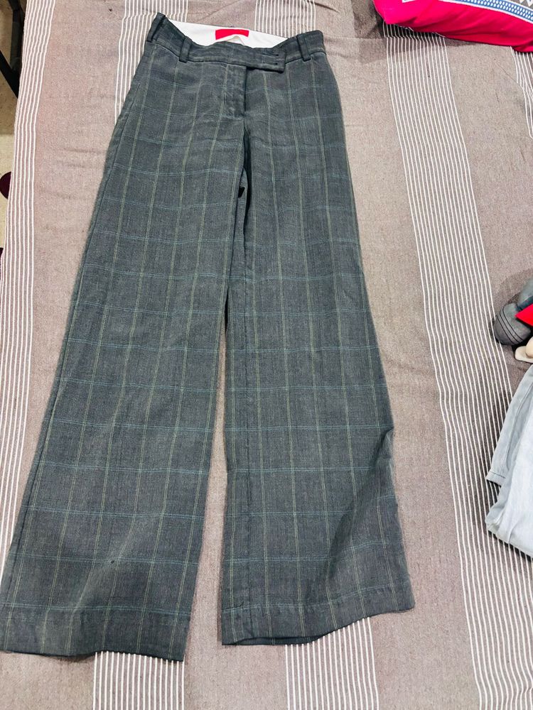 Checked Wide Leg Trousers