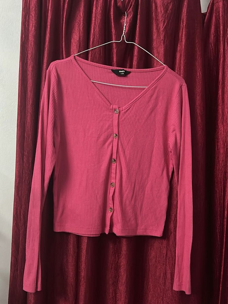 Pink Knit Button-Down Top