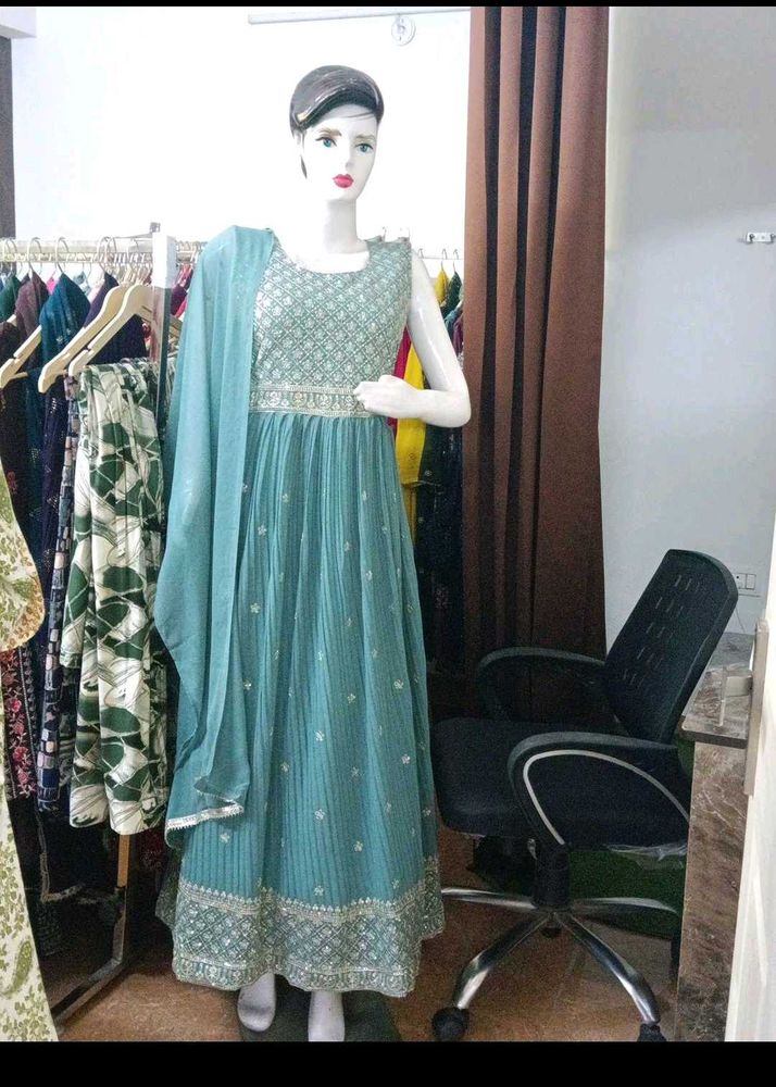 Elegant Teal Ethnic Gown