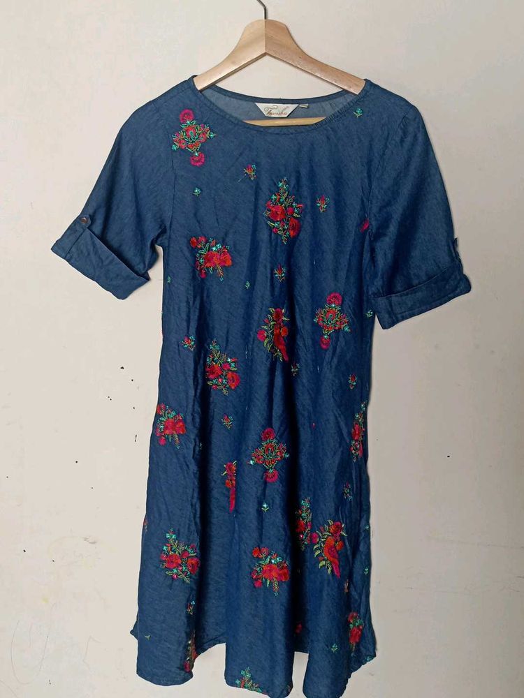 Floral Denim Dress - Size M