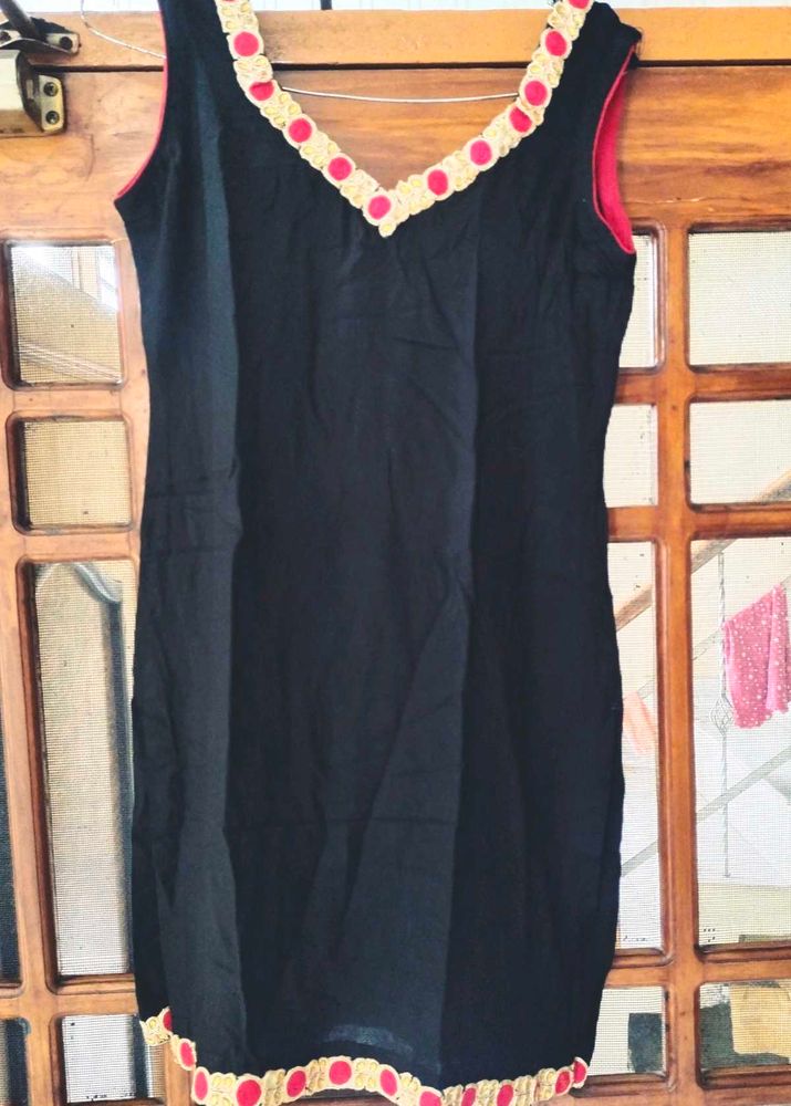 Black Short Kurti with Colorful Trim