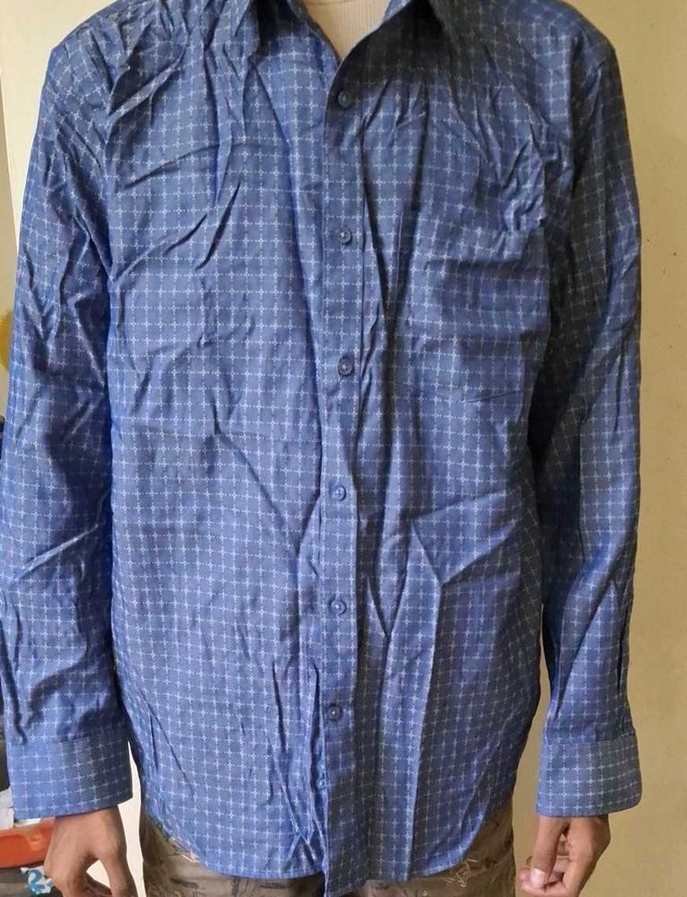 Blue Checkered Button-Down Shirt