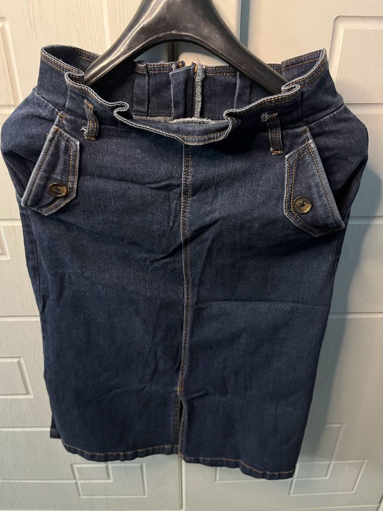 Denim Skirt with Unique Pocket Detail