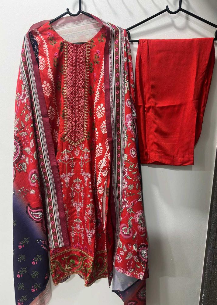 Red Printed Kurta Set