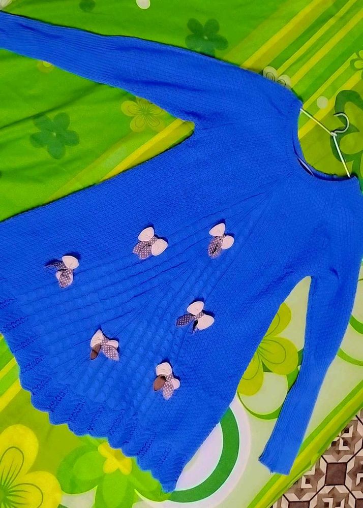 Blue Knit Sweater with Bows