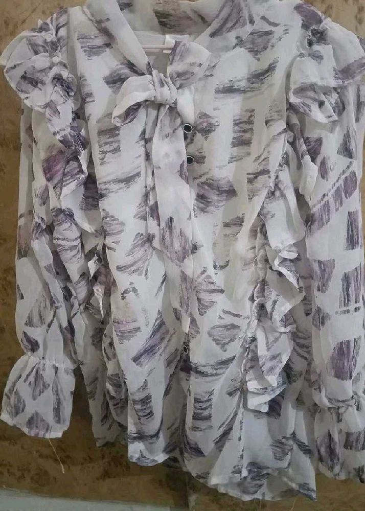 Floral Ruffle Tie Neck Top