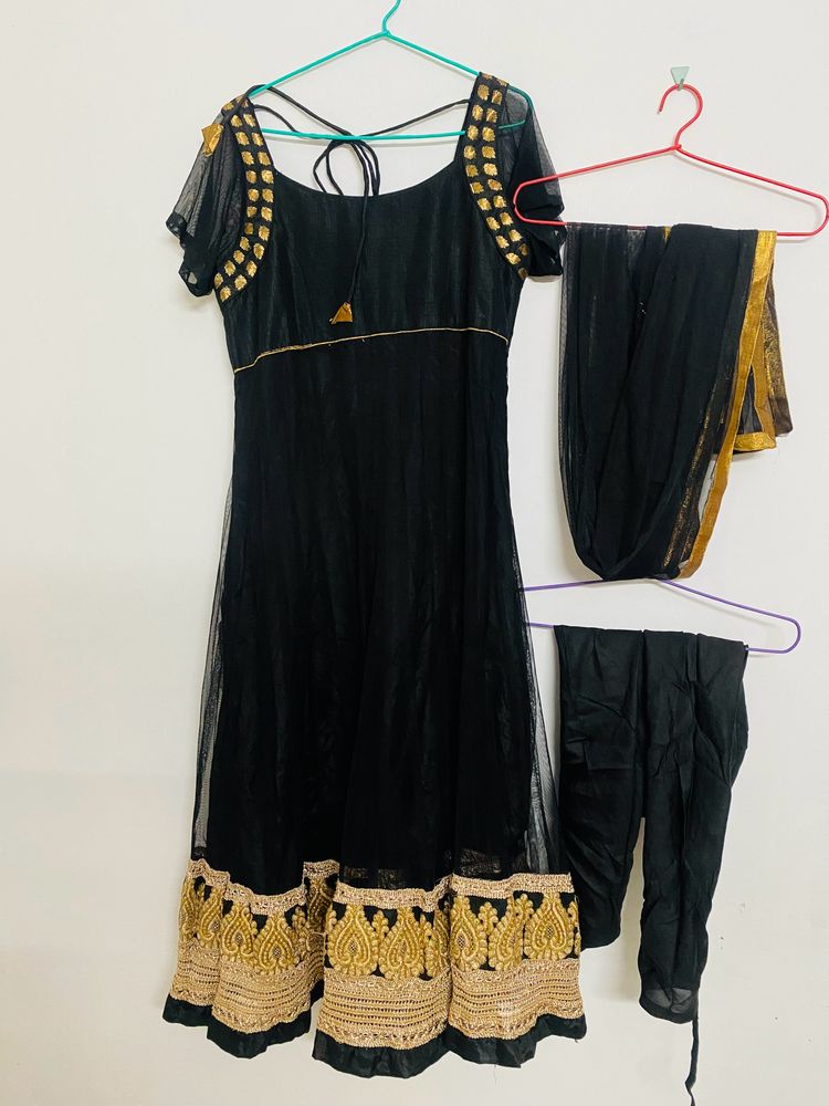 Black Panel Cut Anarkali Set