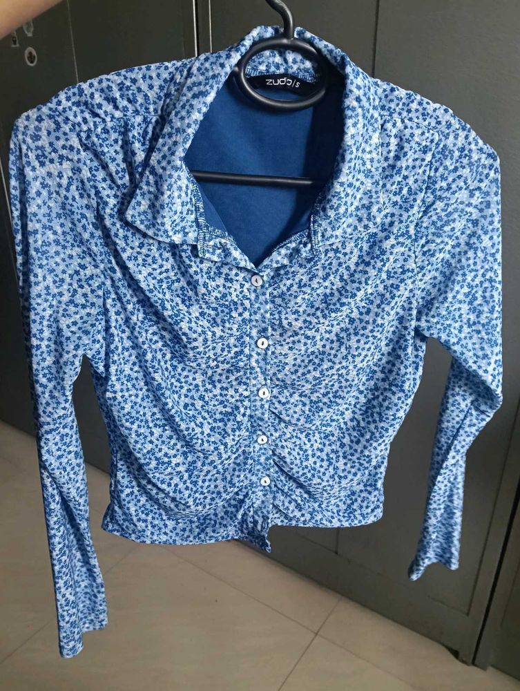 Zudio Blue Floral Print Rushed Shirt