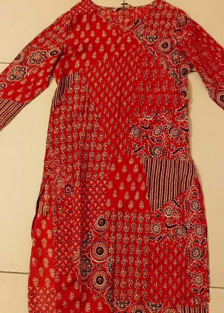 Red Patterned Tunic Dress