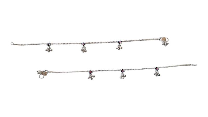 Silver Anklets with Charm Details