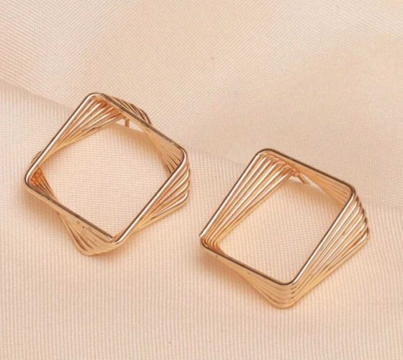 Gold Toned Layered Geometric Square Studio Earings