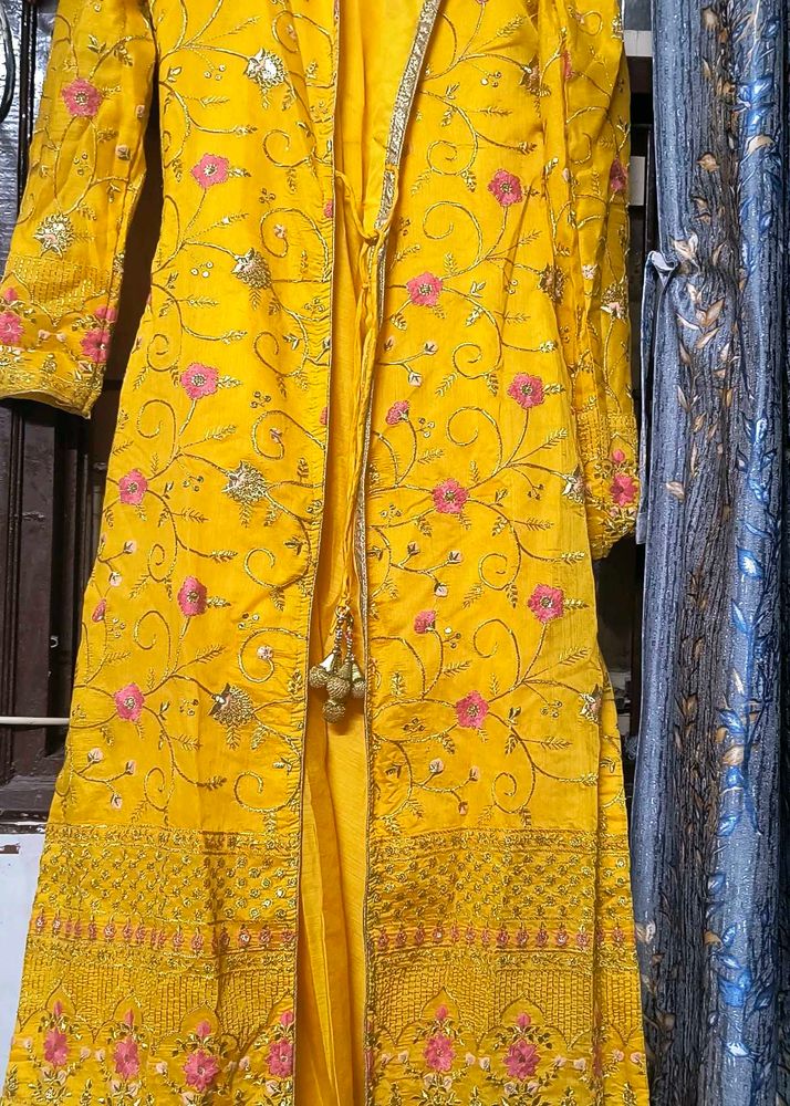 Floral Embroidered Yellow Jacket Set