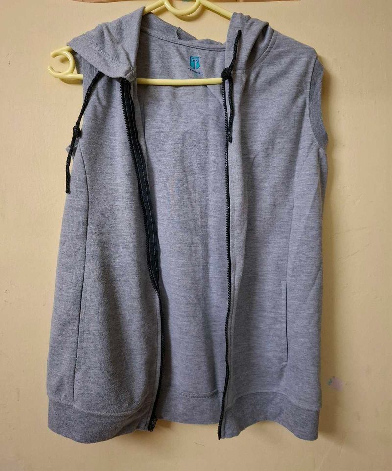 Red and Gray Sleeveless Hoodie