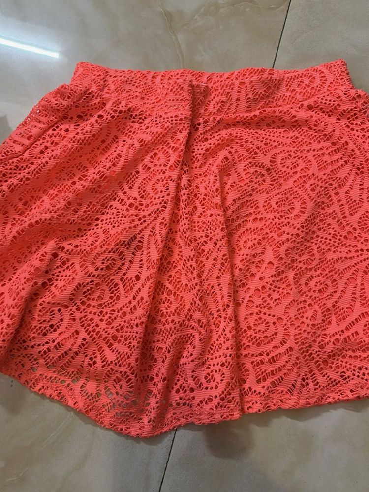 Aeropostale Neon Coral Crochet Skirt