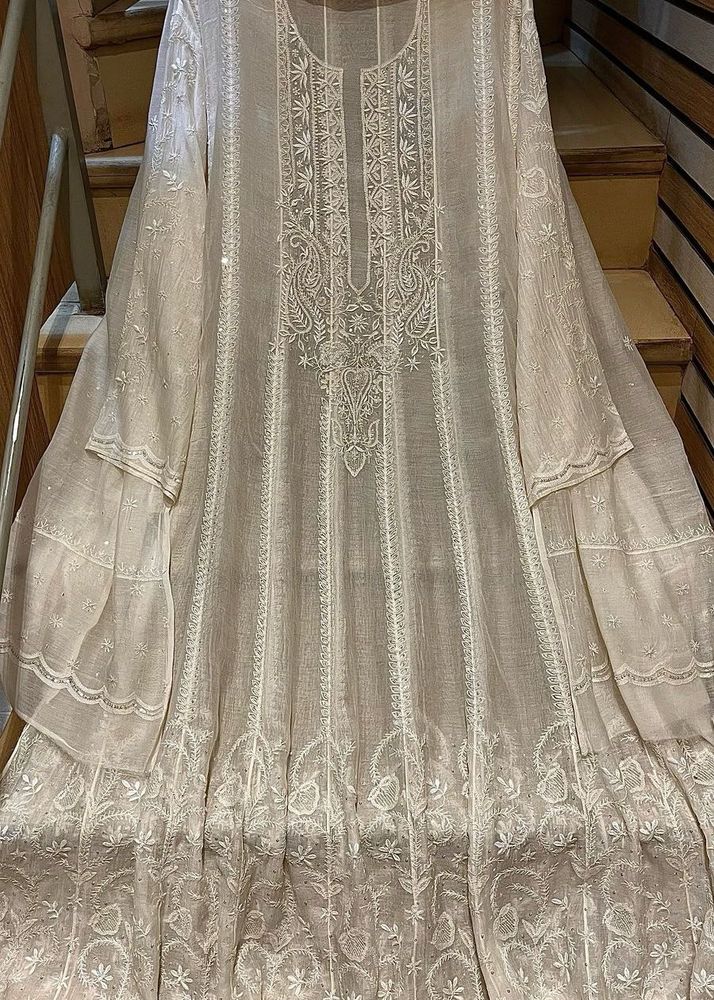 Elegant Ivory Lucknowi Unstitched kurta Set
