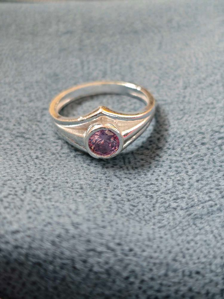 Pure silver ring in pink zircon.