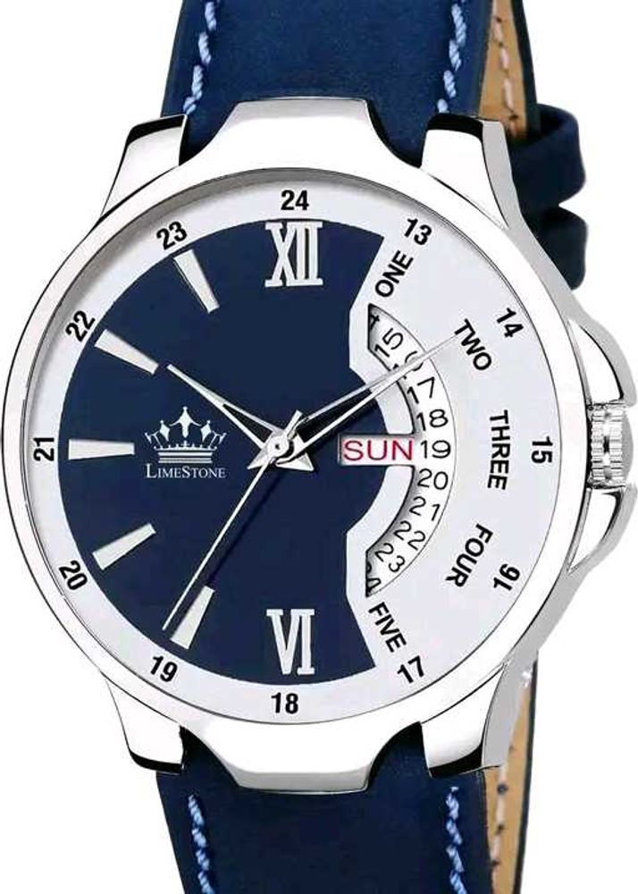 LIMESTONE Day and Date Functioning Leather Strap