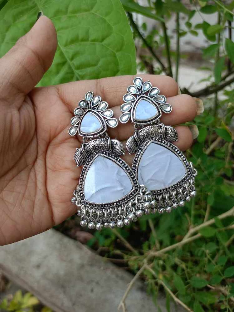 Elegant Oxidized Silver Mirror Dangle Earrings