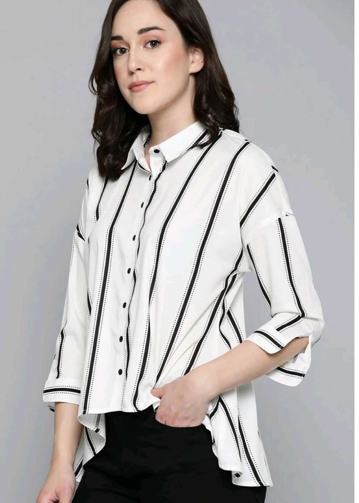 Women Regular Fit Striped Spread Collar Casual