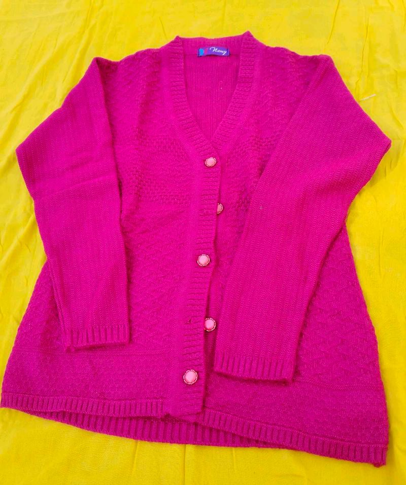 Pink Button-Down Cardigan