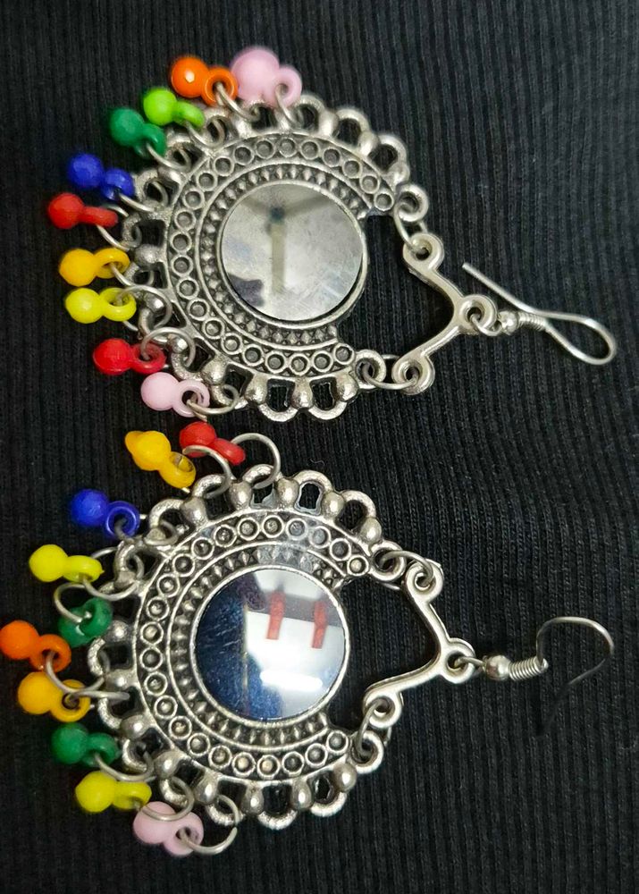 Colorful Beaded Mirror Earrings