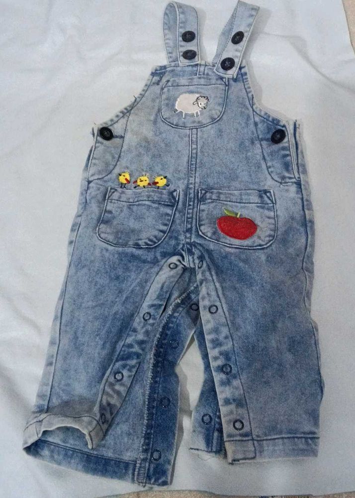 Denim Overalls with Cute Appliques