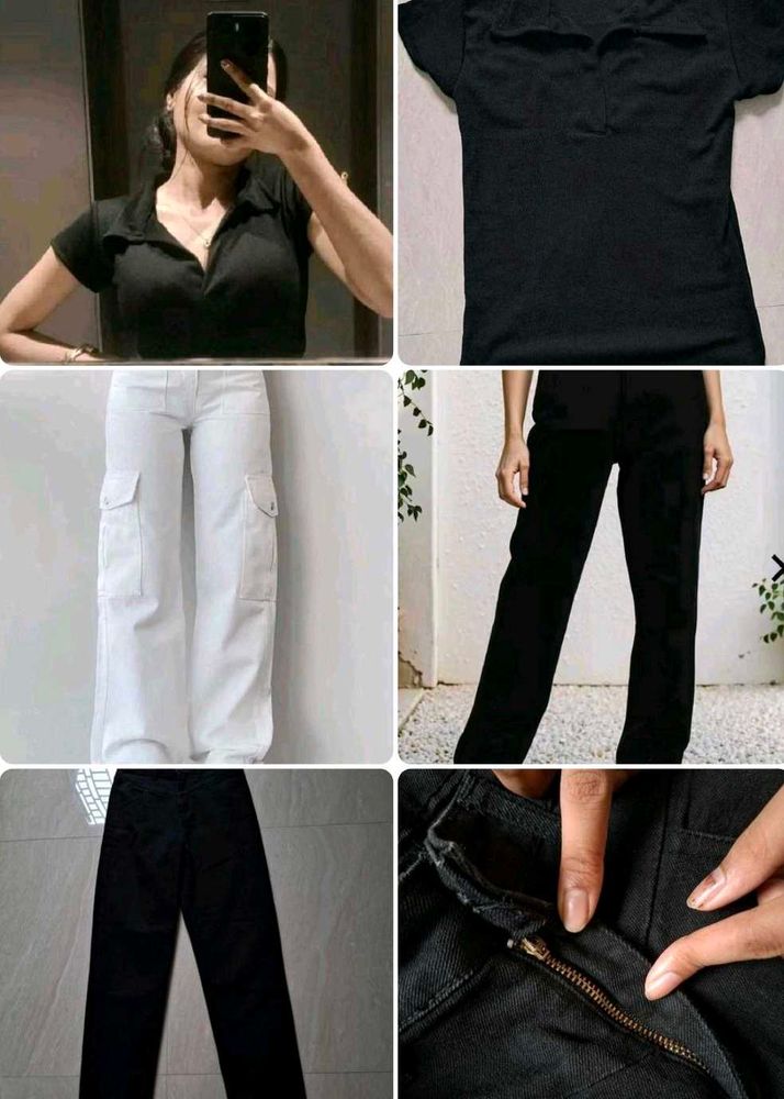 Black straight fit jeans+White cargo +Top🌻