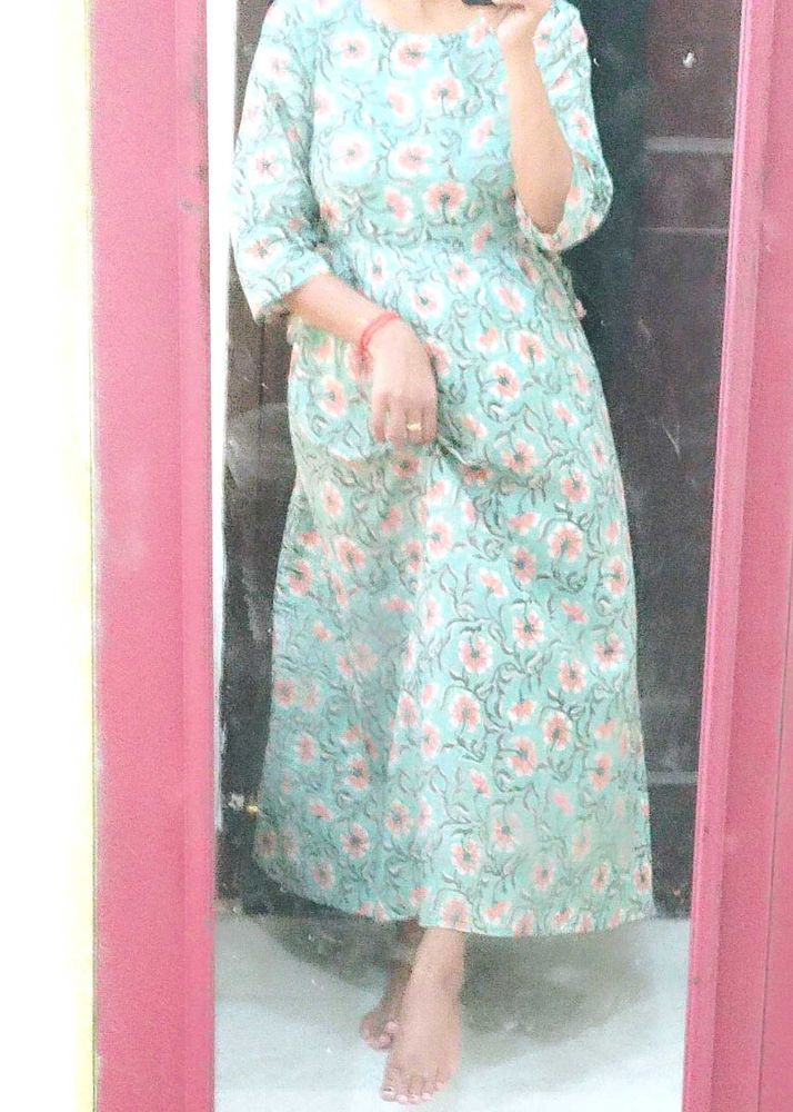 Janasya Gold L Size 100% Cotton Anarkali Kurta