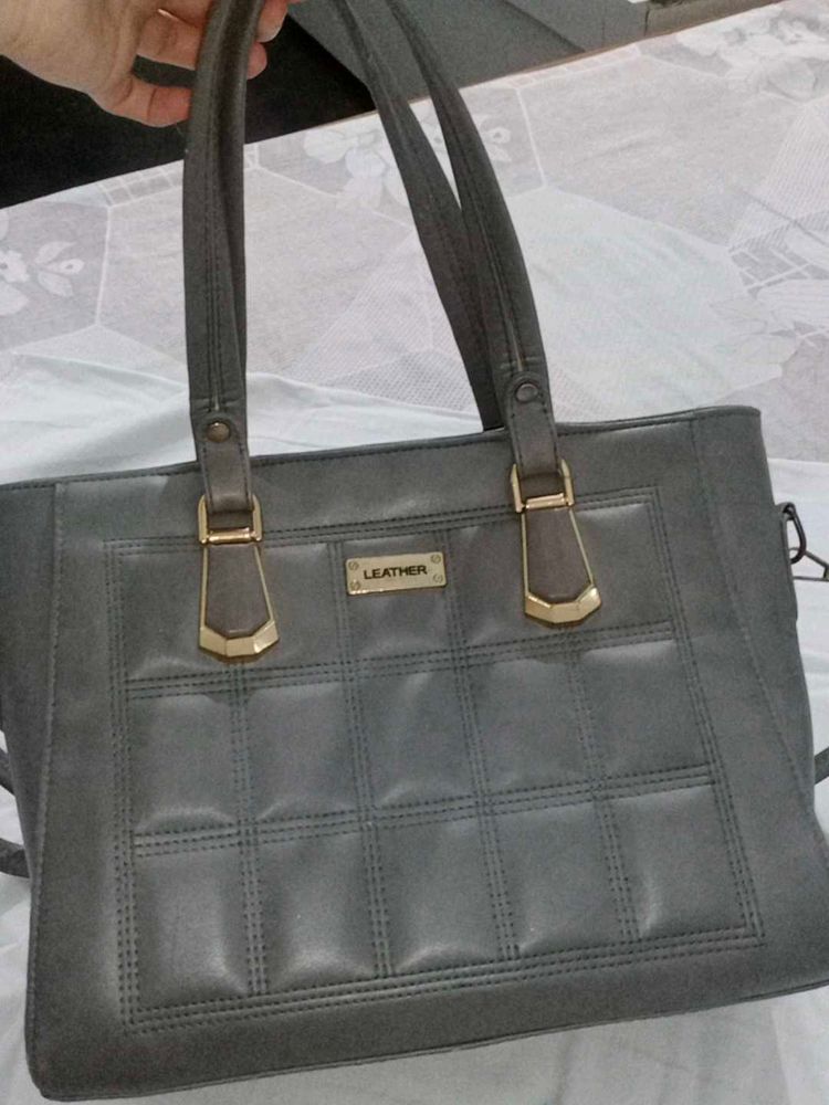 Gray Leather Tote Bag