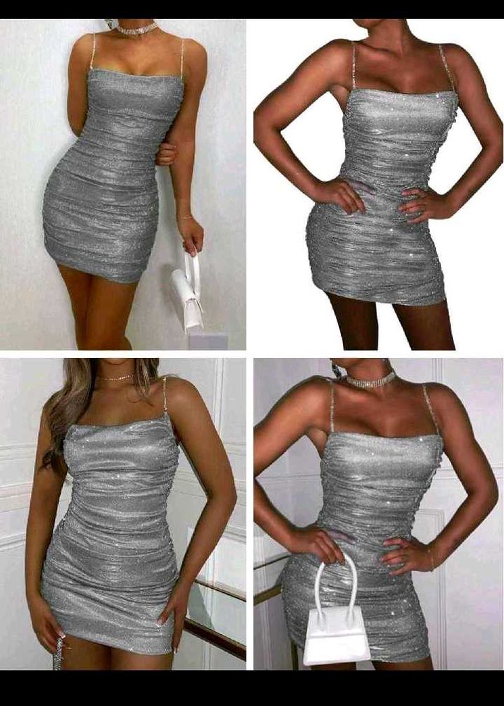 (Urbanic)Glittery Rhinstone Chain Ruched Dress