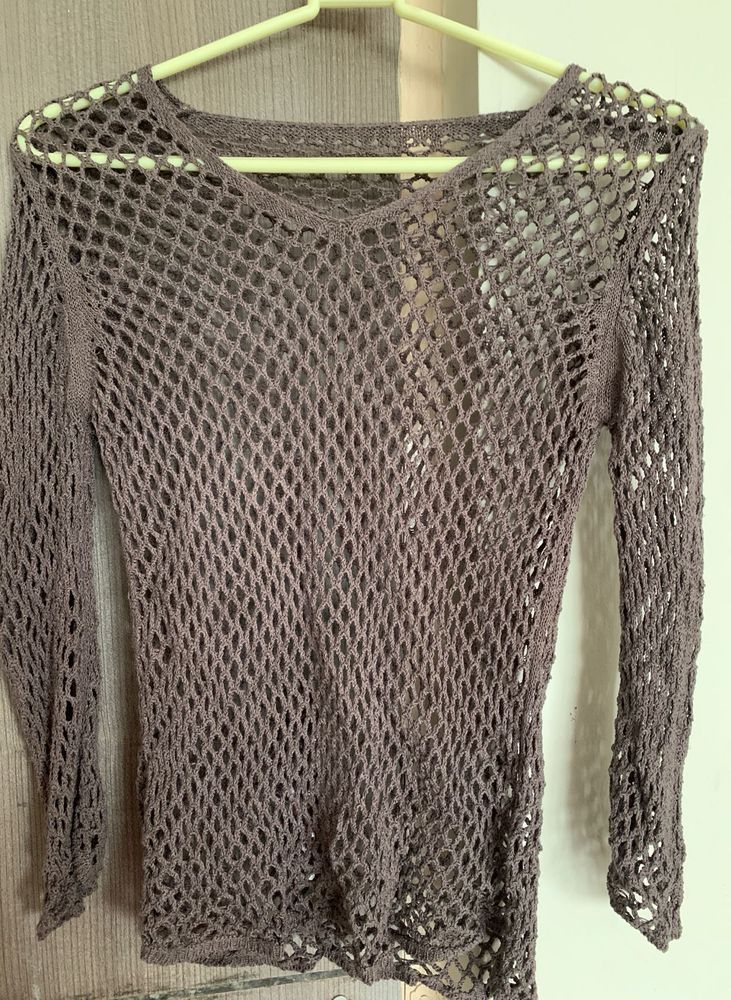 Brown Fishnet Long Sleeve Top