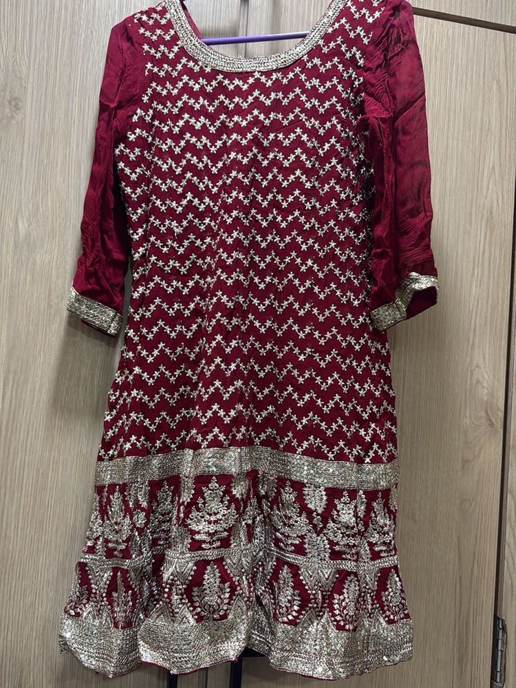 Maroon &amp; Silver Embellished Kurta